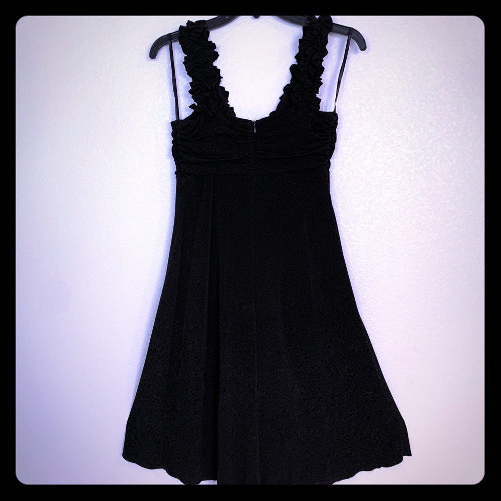Intermission Hi-Low Dress Women’s Size 6 Black Build in Bra Ruching Stretch
